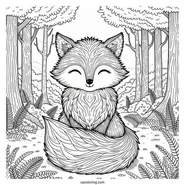 Furry Fox Coloring Page In Forest