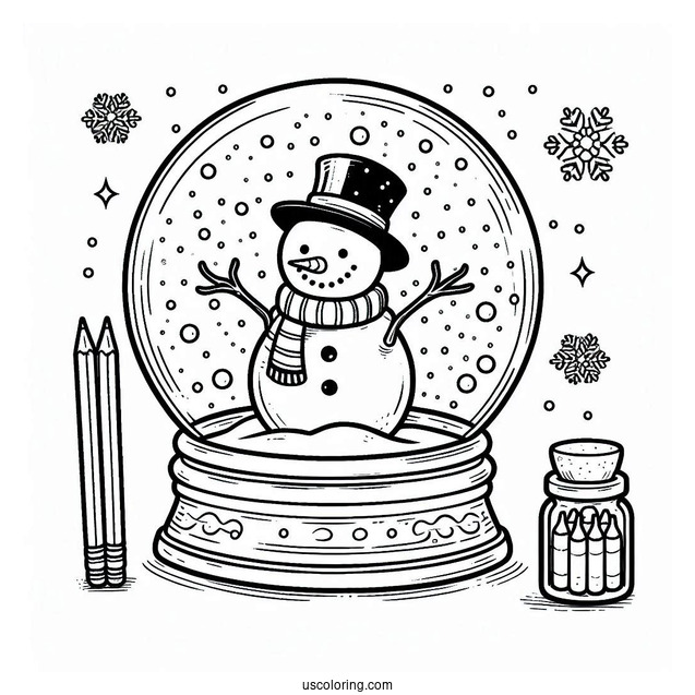 Snow Globe With Snowman Inside To Color