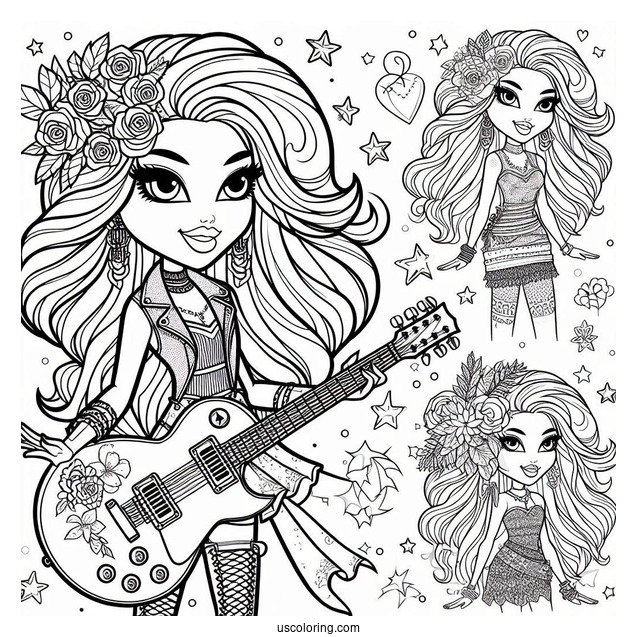 Coloring Page Of Rockstar Yasmin With Guitar