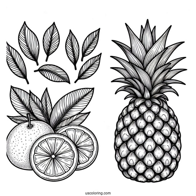 Pineapple And Oranges Coloring Sheet