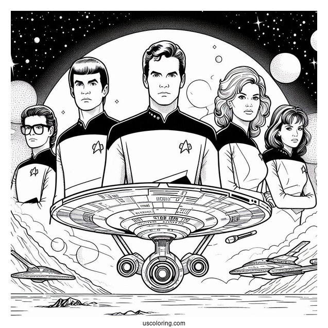 Star Trek Coloring Page Of Lower Decks Beckett, Brad, D Vana, And Sam For Kids