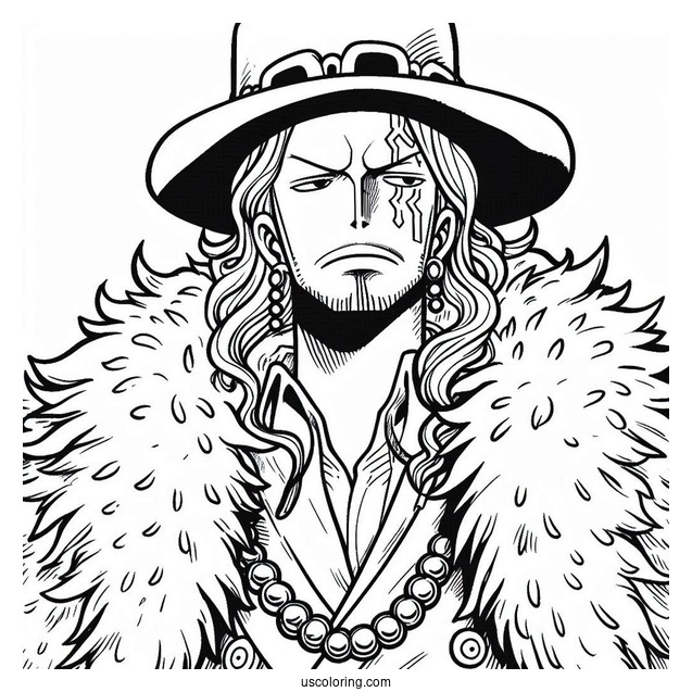 One Piece Coloring Page Of Trafalgar D. Water Law Wearing Fur Coat And Jewelry