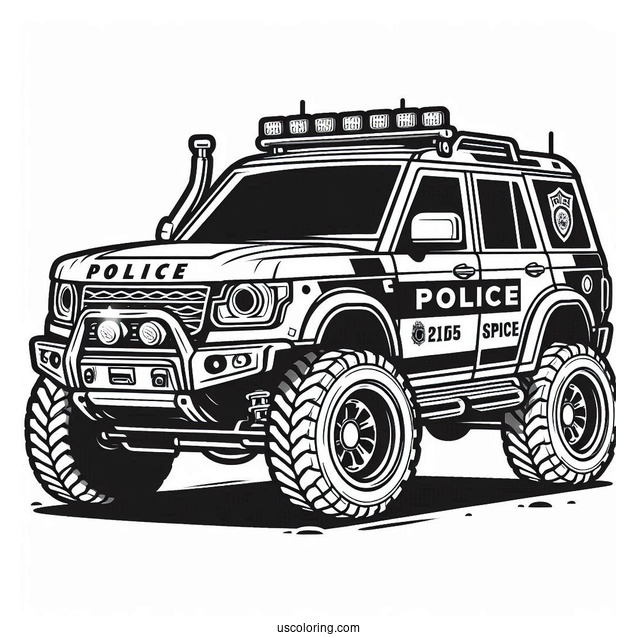 Off Roading Police Car Coloring Page For Kids