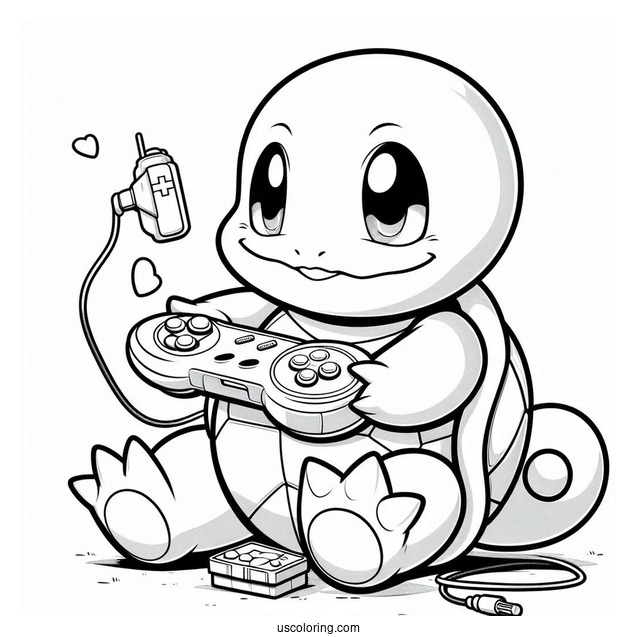 Squirtle Coloring Page Holding Game Boy