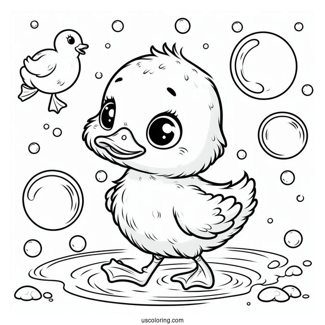 Baby Duck Walking Through Bubbles