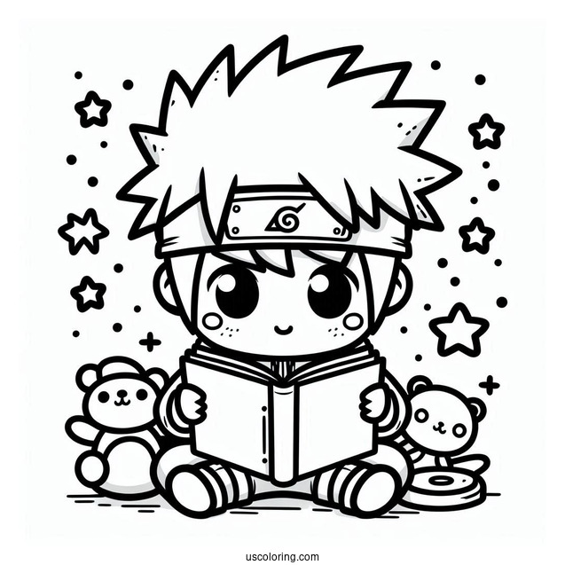 Cute Chibi Kakashi Coloring Page Reading Icha Icha Book For Preschoolers
