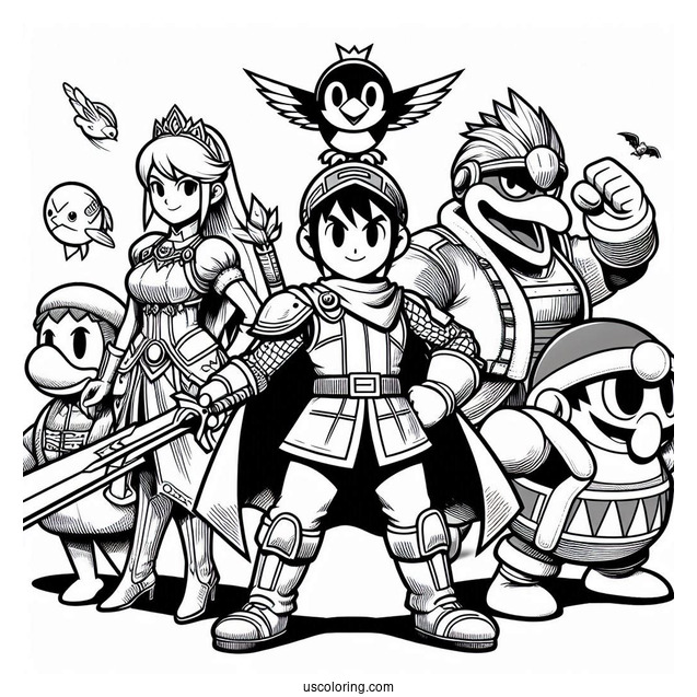 Super Smash Bros Coloring Page Of Captain Falcon, Lucina, Villager, Richter, King Dedede