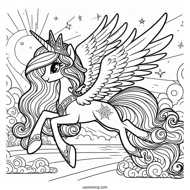 Princess Celestia Coloring Page Flying For Kids