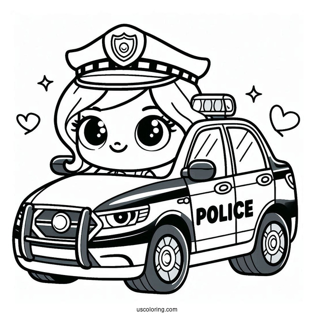 Cartoon Style Police Car To Color For Kids