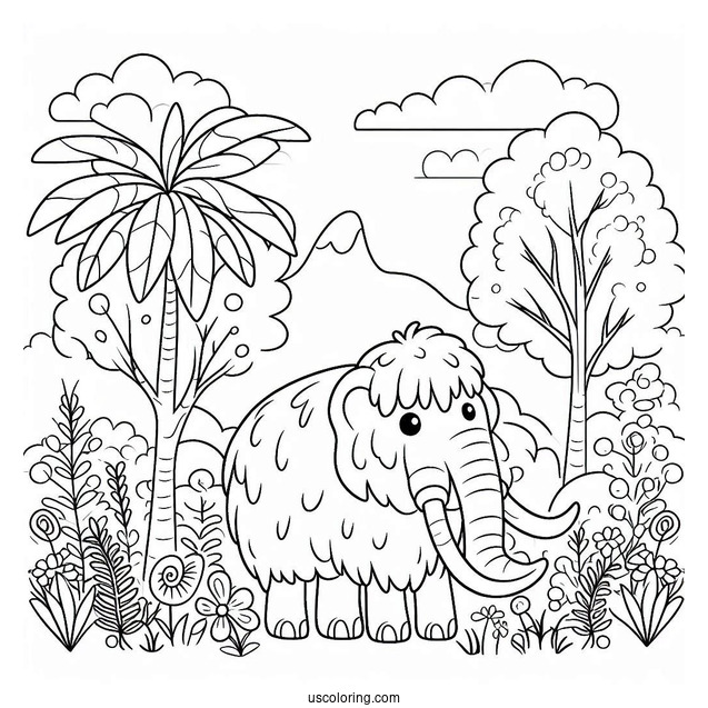 Cute Coloring Page Mammoth In Nature