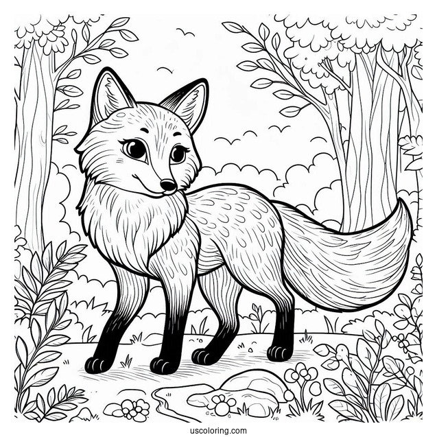 Fox Coloring Page Walking In The Forest