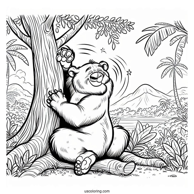 Jungle Book Coloring Page Of Baloo Scratching Back Against Tree