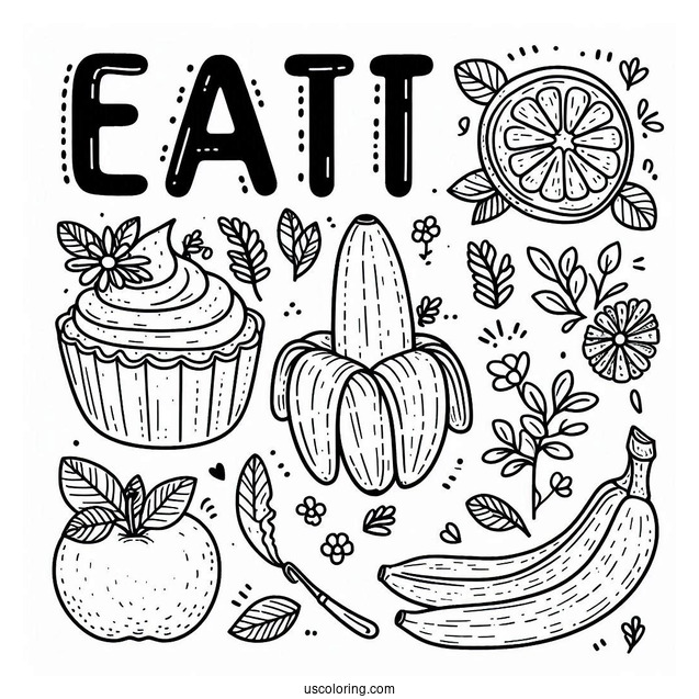 Eat Word Next To A Banana Coloring Page For Kids
