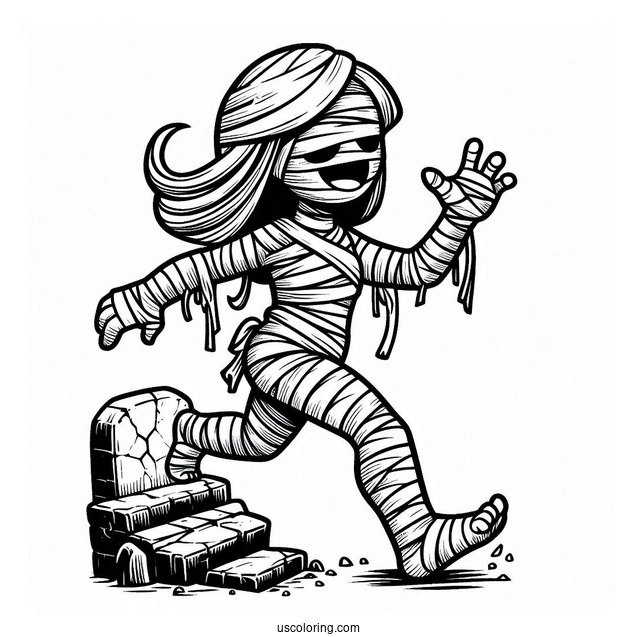 Mummy Coloring Page Stumbling Out Of A Stone Tomb