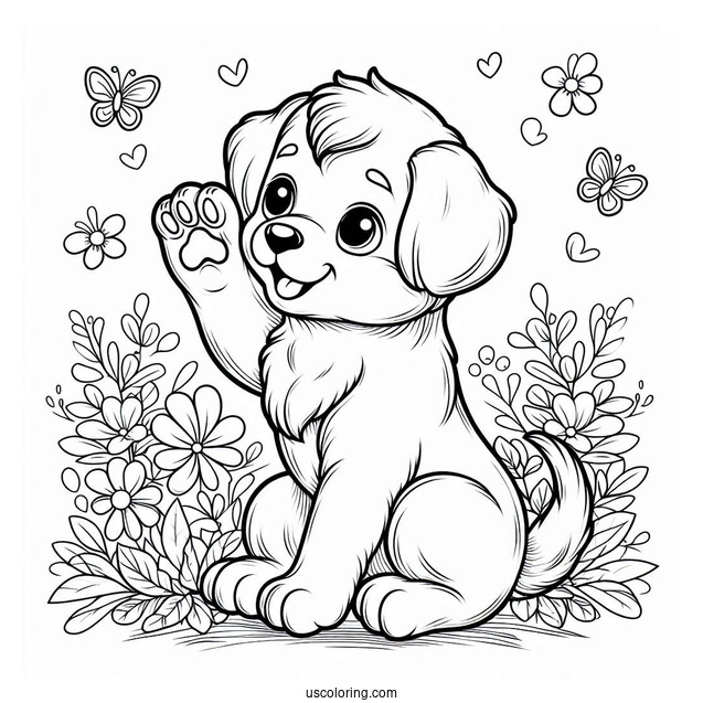 Puppy Raising Paw Coloring In