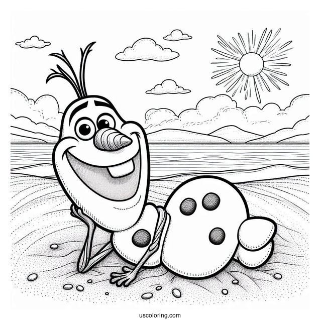 Olaf Laying On The Beach During Summer To Color