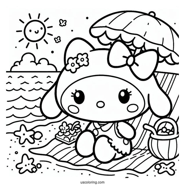 Sanrio Coloring Pages Of Cute My Melody At The Beach