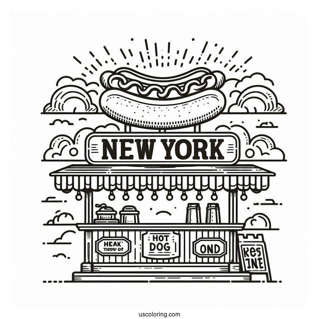 New York Coloring Page Of Hot Dog Stand Outline