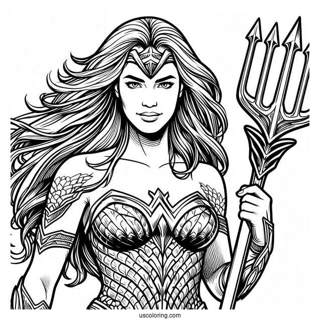 Aquaman Coloring Page Justice League Mera Holding A Trident