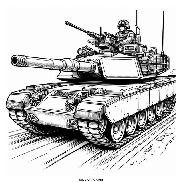 Military Tank on the Road With Gunner On Top