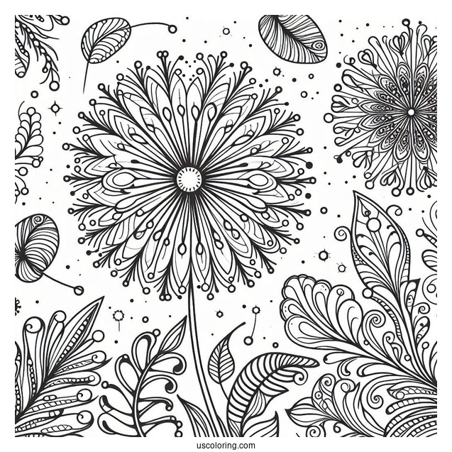 Elegant Dandelion Pattern Coloring Page