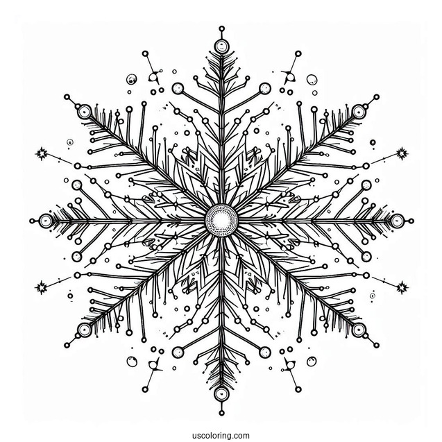 Stellar Dendrite Snowflake Coloring Page Outline