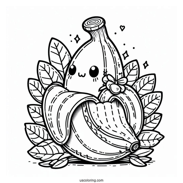 Stitch Peeling A Banana Coloring Page In The Forest