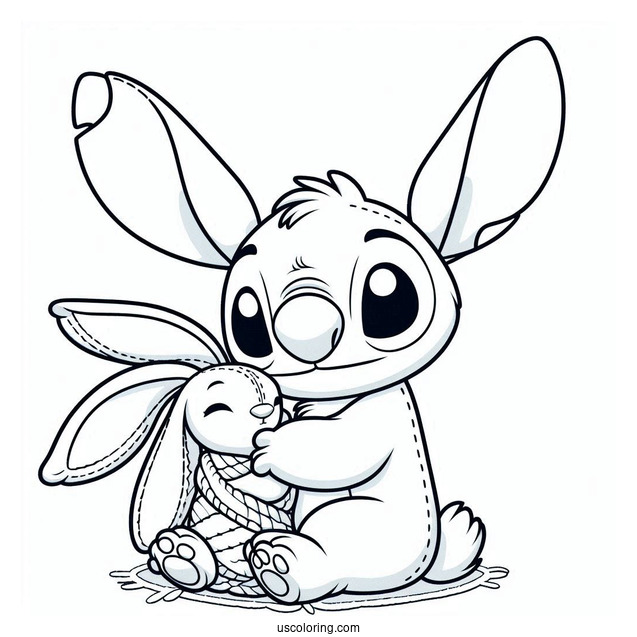 Stitch With His Arm Around A Rabbit Coloring Page