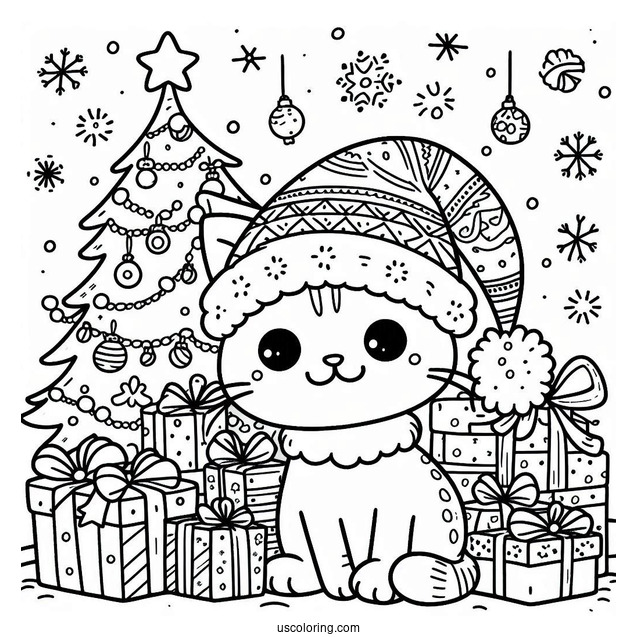 Christmas Themed Pete The Cat Coloring Page