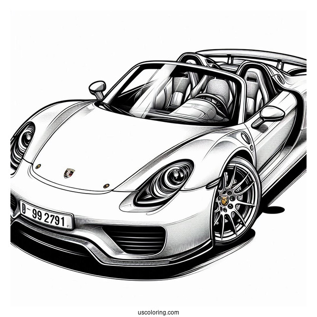 Detailed Porsche Coloring Page 918 Spyder Wide