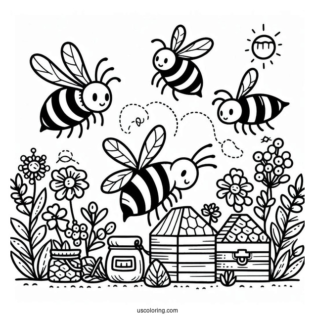 Simple Apiary Of Bee Coloring Page