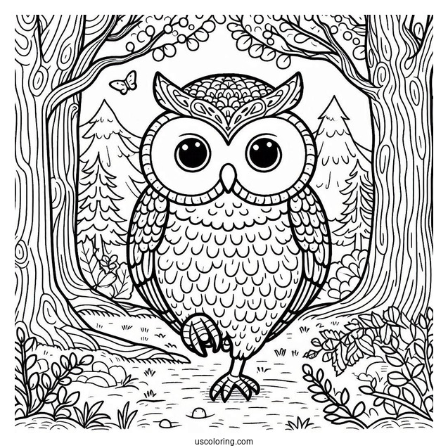 Large Owl Walking On Forrest Floor