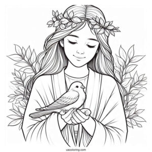 Peaceful Jesus Coloring Pages Holding A Bird For Kids