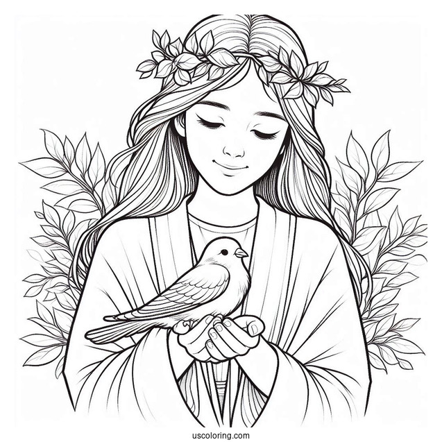 Peaceful Jesus Coloring Pages Holding A Bird For Kids