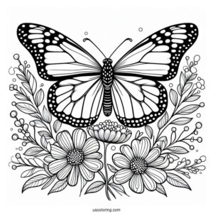 Monarch Butterfly Coloring Page Perched On Flowers