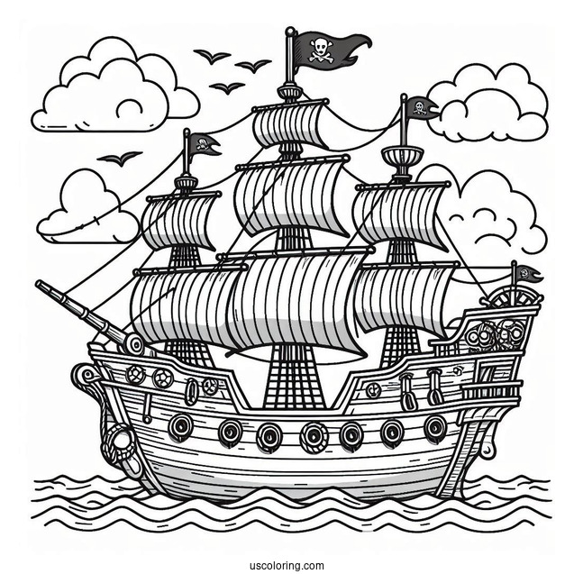 Detailed Kids Pirate Ship To Color