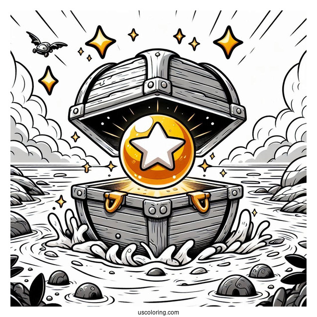 Brawl Stars Coloring Page Of Sunken Chest Holding Up Gold Orb