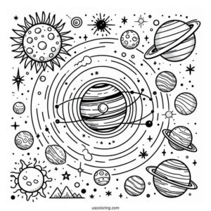 Simple Solar System Coloring Sheet For Preschoolers