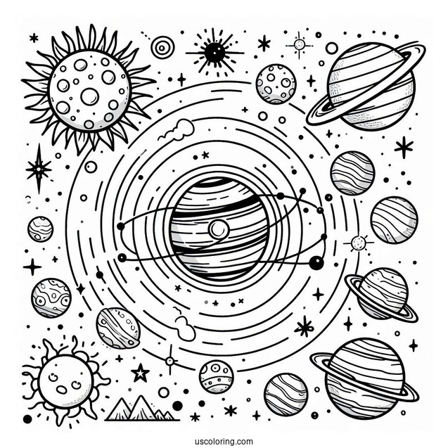 Simple Solar System Coloring Sheet For Preschoolers