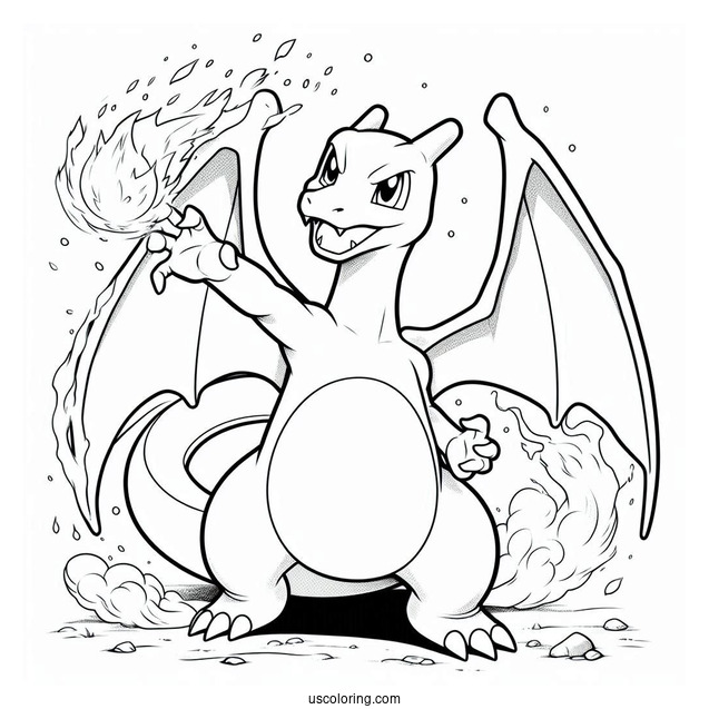 Charizard With Ash Coloring Page For Kids
