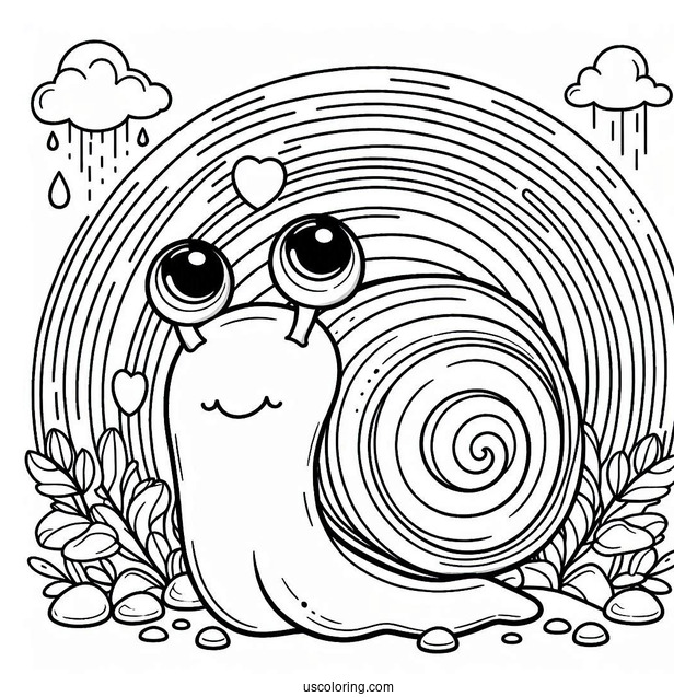 Snail Climbing Up A Rainbow Coloring Page For Kids