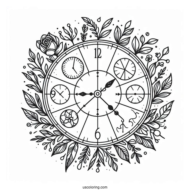 Clock Coloring Page With Different Segments