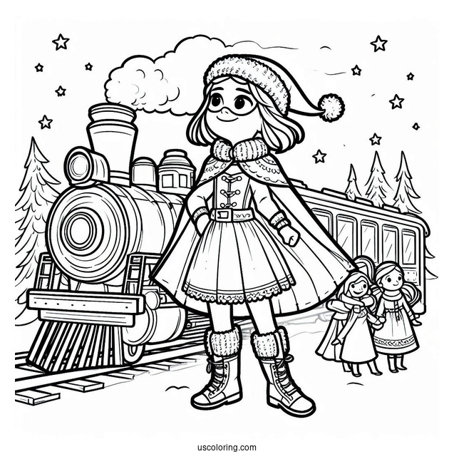 Polar Express Coloring Page Of Hero Girl For Kids