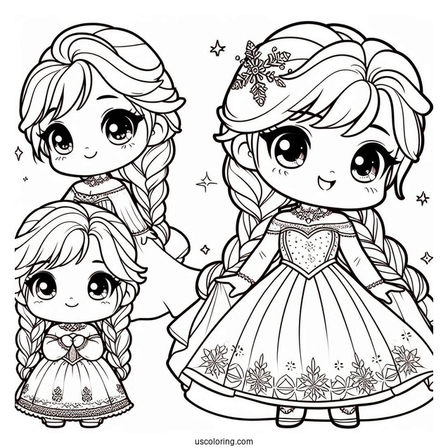 Cute Kawaii Young Elsa Coloring Page