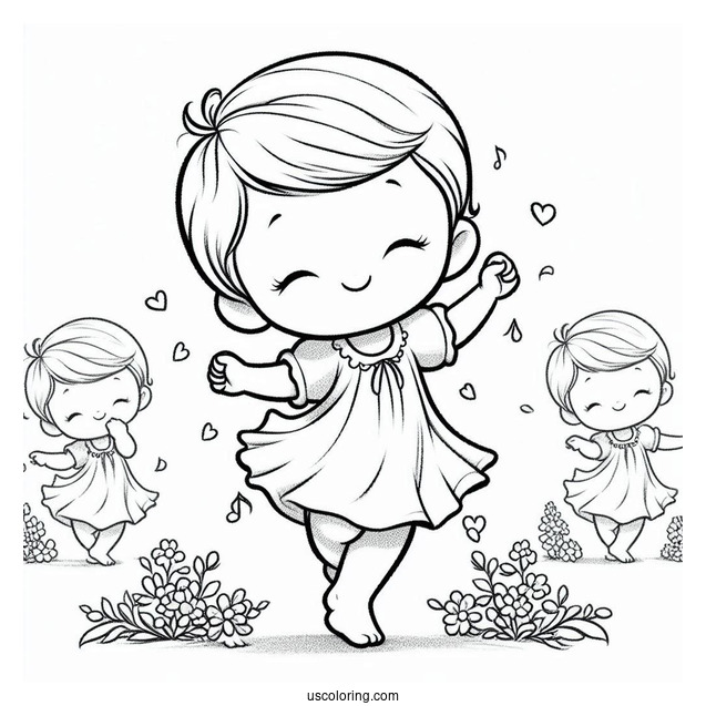 Precious Moments Coloring Page Of Boy Dancing To Song