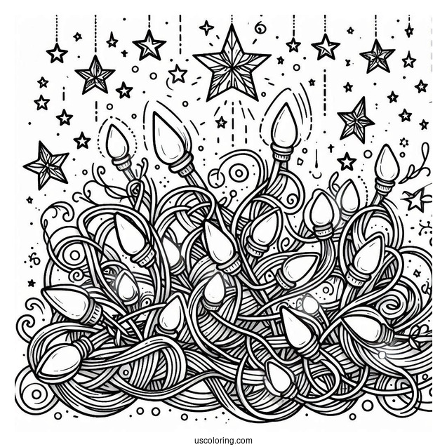 Tangled Christmas Lights With Stars To Color