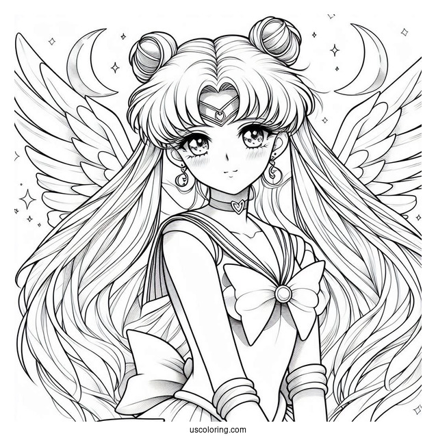 Realistic Sailor Moon With Wings Coloring In