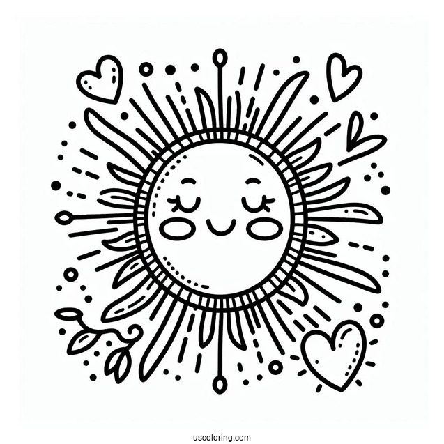 Adorable Summer Coloring Page Of Sun With Love Heart Sunrays For Preschoolers