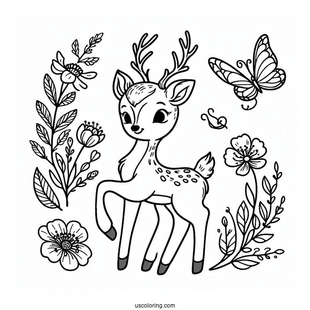 Spring Coloring Page Deer Outline For Preschoolers