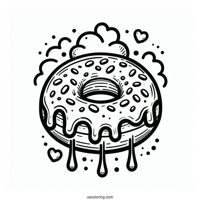 Coloring Page Of Donut With Overflowing Icing